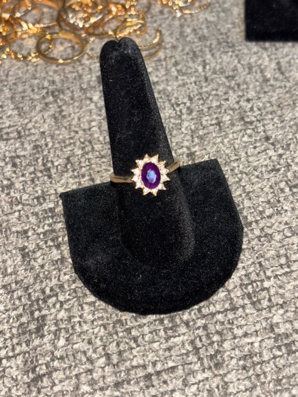 Gold Ring with Purple Gem and Halo Accent size 8